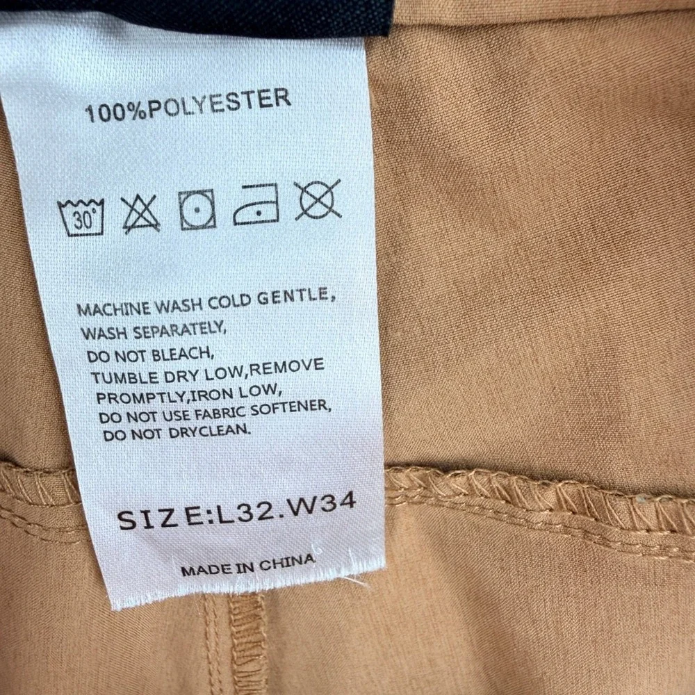Pudolla Mens 32x34 Golf Pants Camel Brown Performance Slacks Flat Front Chino